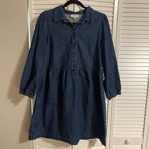 Loft Long-Sleeve Button-Up Denim Babydoll Mini Dress